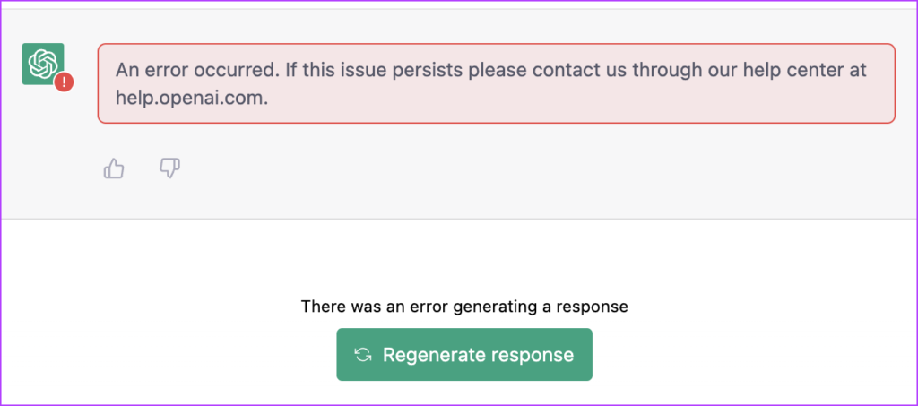 An error occurred. If this issue persists please contact us through our help center at help.openai.com